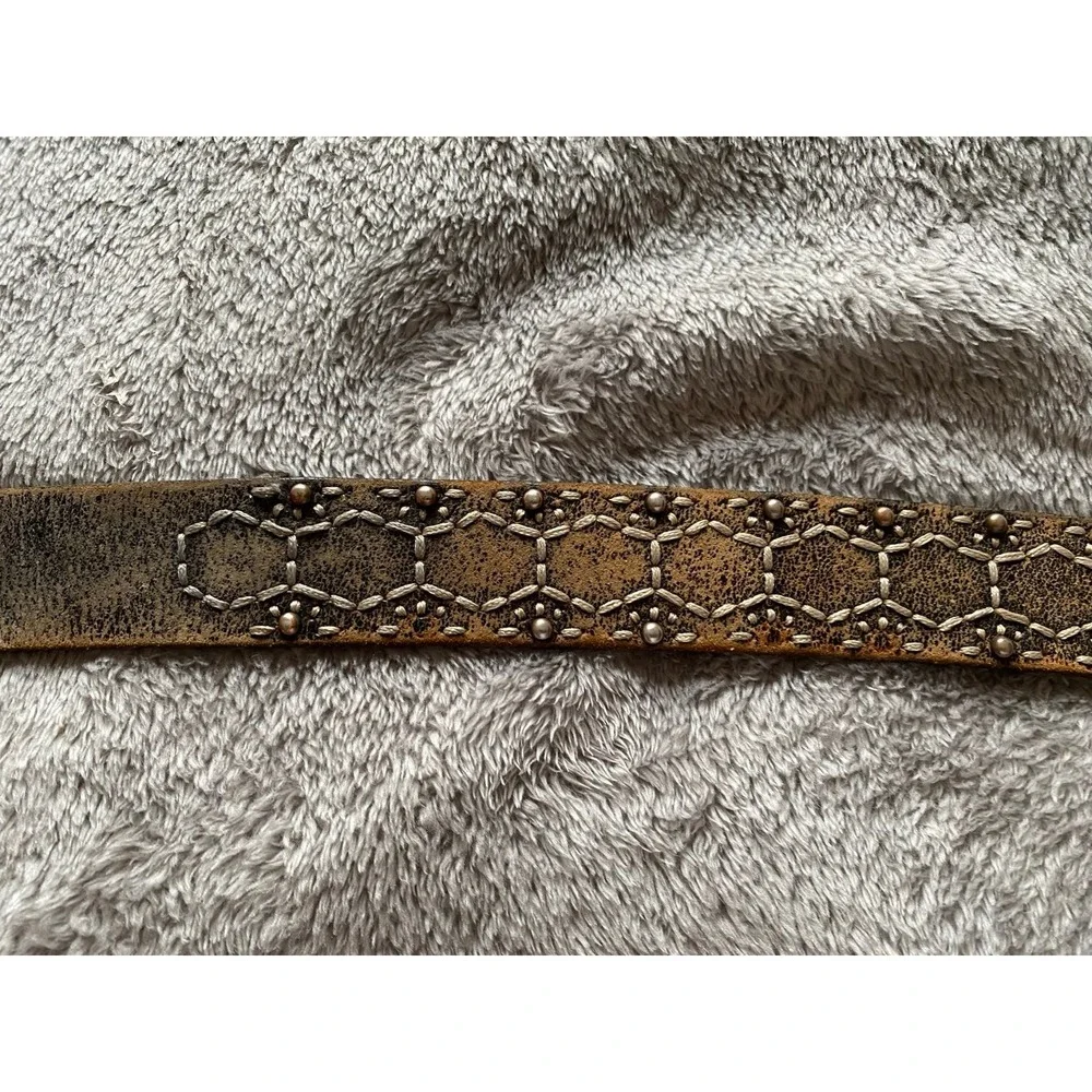 RLL Distressed Leather Studded Belt Ralph Lauren Vintage Brass Buckle Y2K